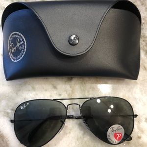 *NEW* Polarized Ray Ban Black Aviator Sunglasses
